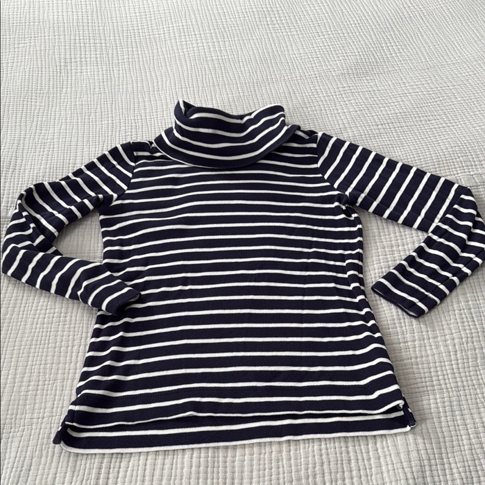 L.L. Bean Navy Blue and White Cowl Neck Shirt